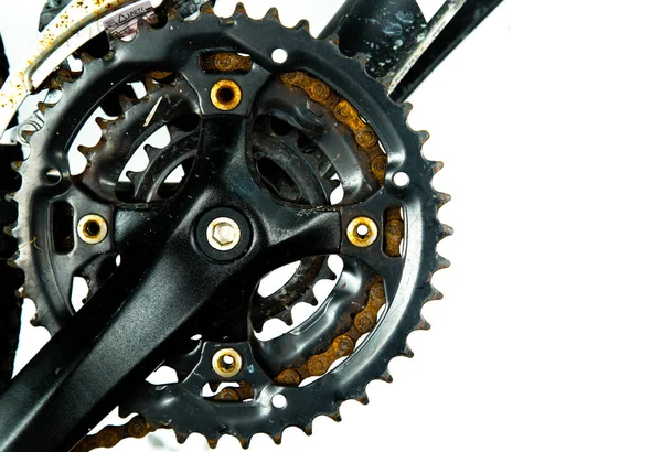 Negro bicicleta engranajes rueda primer plano vista —  Fotos de Stock
