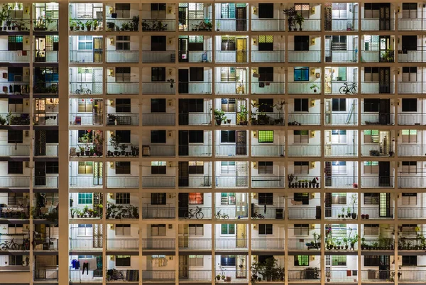 residential building window night colorful light facade