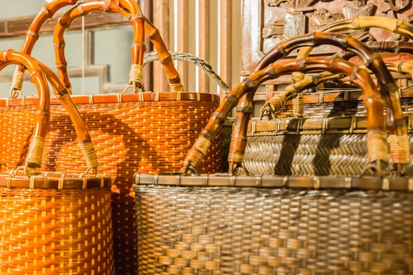 Brown color bamboo shopping bag on shelf for show — Stock Photo, Image