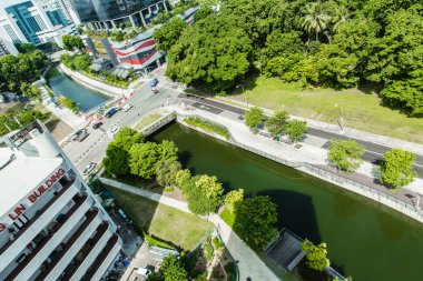 Singapur-22 Temmuz 2017: Singapur Rochor kanal manzara yolu Havadan görünüm