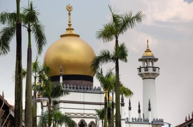 Singapur-11 Mayıs 2019:Singapur'da altın renkli Sultan Camii detaylı fotoğrafı