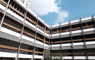 Singapur-27 Haziran 2019:Singapur Elverişli Köy sanayi tarzı bina cephe