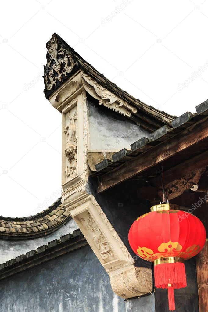 Chinese Red Lantern decorated on Chinese traditional old house detail