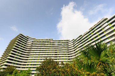 Singapur-23 Mar 2019:Singapur Punggol alan Su teras konut bina cephe