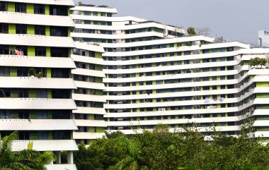 Singapur-23 Mar 2019:Singapur Punggol alan Su teras konut bina cephe