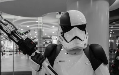 Singapore-09 NOV 2017: Stormtrooper soldier figure display in shopping mall open space clipart