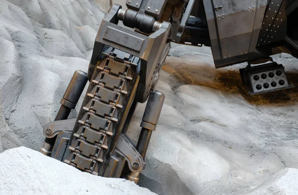 Silver color science machine track closeup detail view — Stock Photo, Image