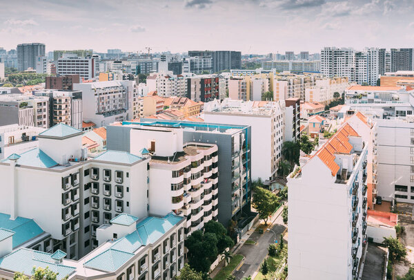 Singapore-16 JUN 2018:Singapore Geylang area residential building aerial view