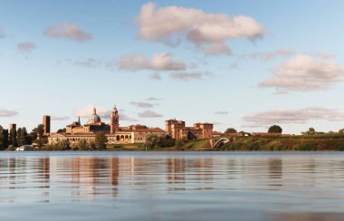 mantova landscape at sunrise with pink clouds