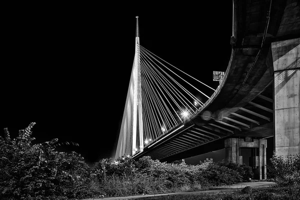 Belgrade Serbia June 2018 Side View Ada Bridge Night Reflection — Stock Photo, Image