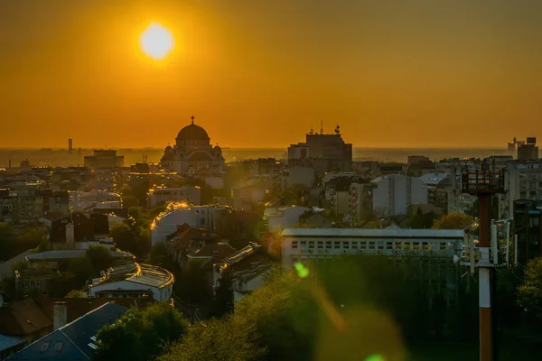 Белград Сербія Квітня 2017 Панорама Белграда Храмом Святого Сава Заходом — стокове фото