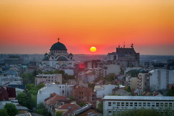 Bělehrad Srbsko Dubna 2017 Bělehradské Panorama Chrámem Svaté Savy Západem — Stock fotografie