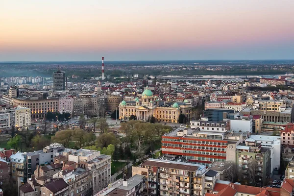 Belgrado Serbia Julio 2017 Belgrado Paisaje Urbano Atardecer Con Asamblea — Foto de Stock