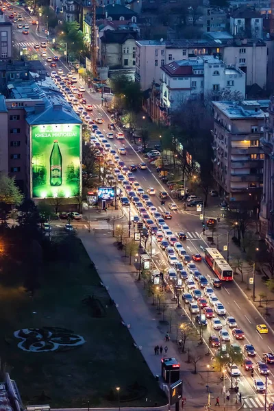 贝尔格莱德 塞尔维亚2019年3月31日 克内扎 米洛萨 街的空中拍摄 贝尔格莱德交通堵塞 — 图库照片