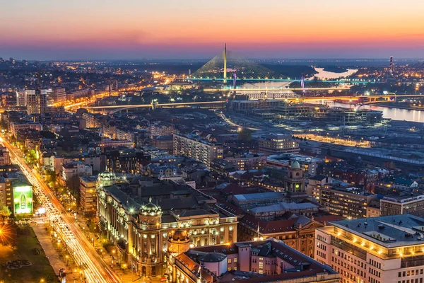 Belgrad Serbien März 2019 Panorama Von Belgrad Bei Nacht Straße — Stockfoto