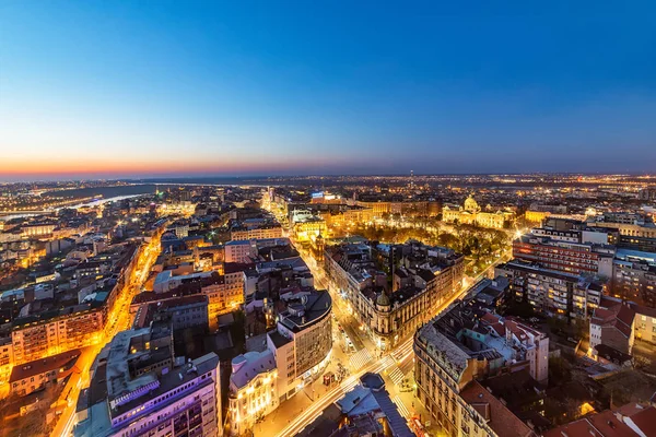 Belgrad Serbien März 2019 Luftaufnahme Belgrads Bei Nacht Das Zentrum — Stockfoto