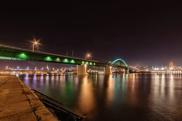 Belgrade Serbia February 2019 Panorama Belgrade Sava River Night Old — Stock Photo, Image