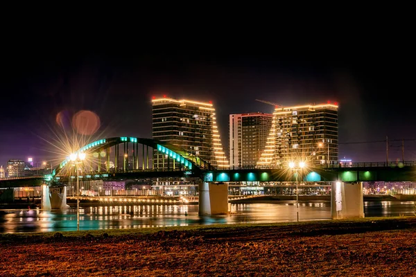 Belgrade Serbie Février 2019 Panorama Nocturne Belgrade Sava Vieux Pont — Photo