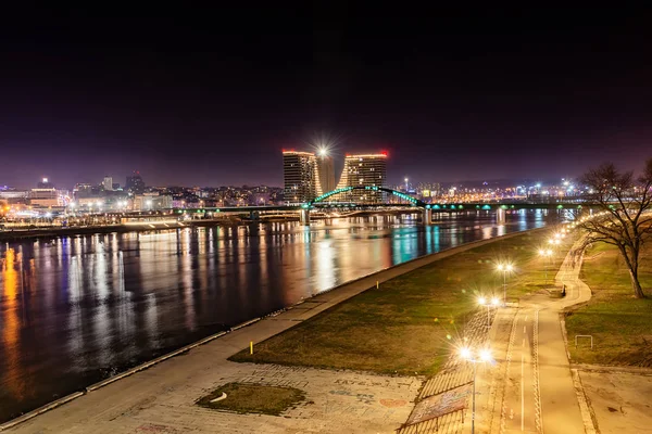 Belgrade Serbia February 2019 Panorama Belgrade Sava River Night Old — Stock Photo, Image