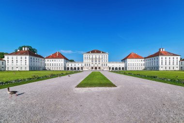 Münih, Almanya - 09 Haziran 2018: Schloss Nymphenburg, Münih, Bavyera'da bir Barok saray.