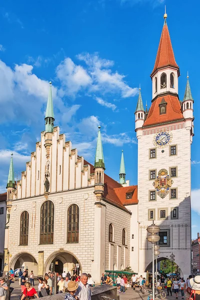 München Tyskland Juni 2018 Gamla Rådhuset Altes Rathaus Byggnad Marienplatz — Stockfoto