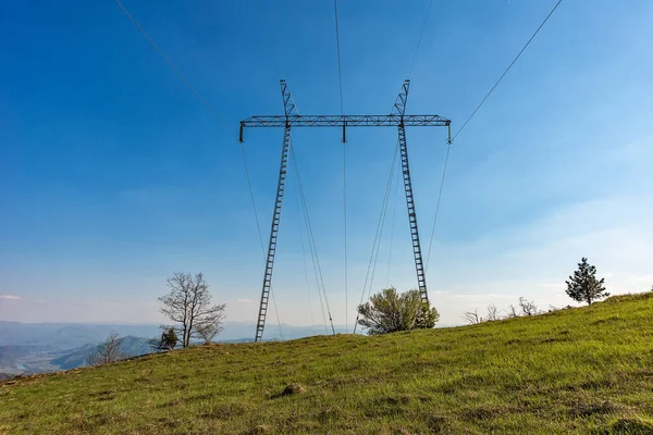 Electric Power Transmission High Voltage Power Electrical Lines Mountains — Stock Photo, Image