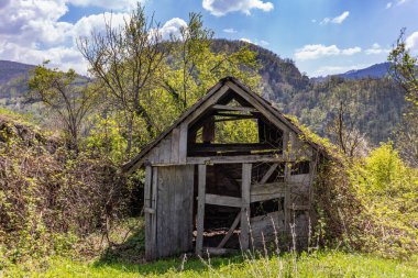 dağda terk edilmiş ahşap ev