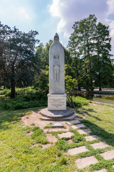 Novi Sad Serbia Juni 2019 Monument Det Russiske Folk Donau – stockfoto