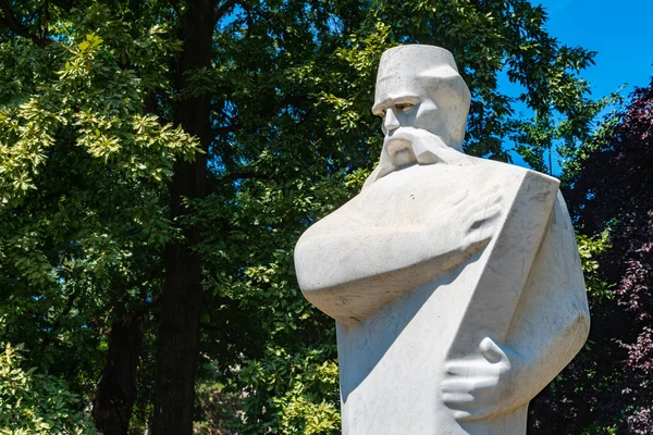 Loznica, Sırbistan - 11 Temmuz 2019: Sırbistan'da Loznica'nın merkezinde vuk Karadziç Anıtı. Vuk Karazdiç, Sırp dilinin en büyük reformcusu olan Sırp filolog ve dilbilimciydi..