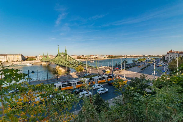 Будапешт Венгрия Октября 2019 Года Пробка Мост Свободы Будапеште Венгрия — стоковое фото