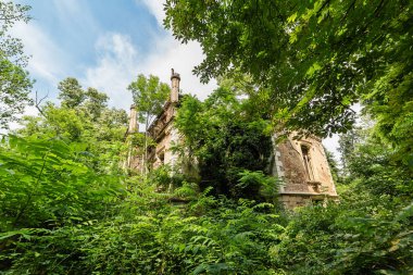 Vrsac, Sırbistan - Haziran 04, 2020: Vrac belediyesinin Veliko Srediste kentindeki Lazareviç ailesinin şatosu 19. yüzyılın ortalarından beri inşa ediliyor. Terk edilmiş kale