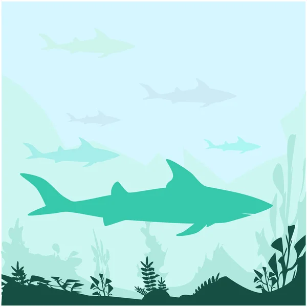 Silhouette Vettore Squalo Pericolo Pesce Pericolo Sulla Spiaggia — Vettoriale Stock