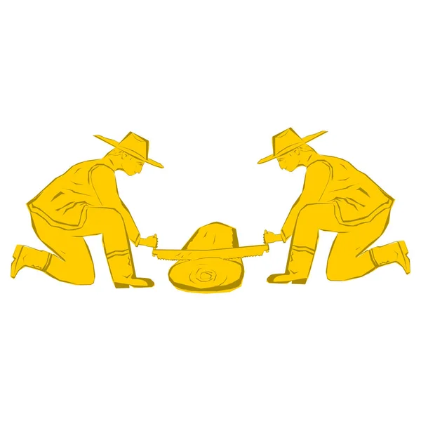 Лесопилка Двое Мужчин Режут Вуда Рисунок Использован Логотипа — стоковый вектор
