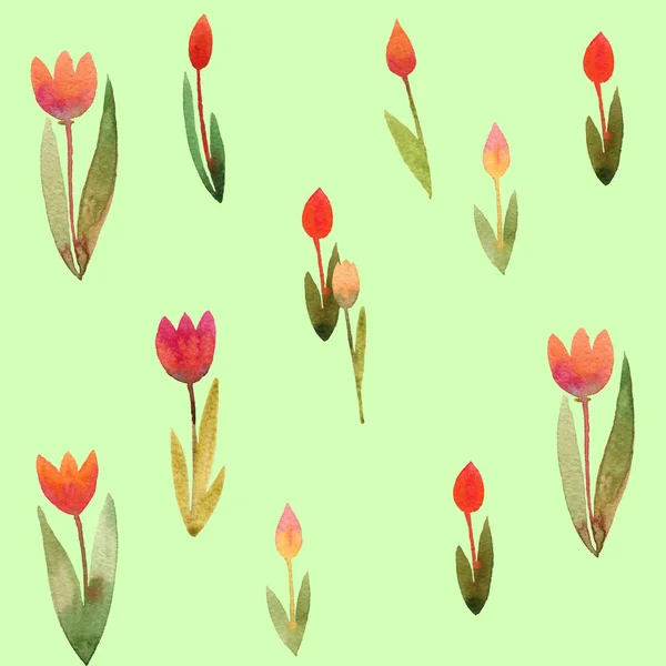 Padrão sem costura floral com tulipas aquarela. Fundo da primavera com flores para tecido, papel de parede, cartazes, Banners . — Fotografia de Stock