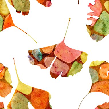 Suluboya lekeleri ile Ginkgo biloba yaprak deseni, çift pozlama