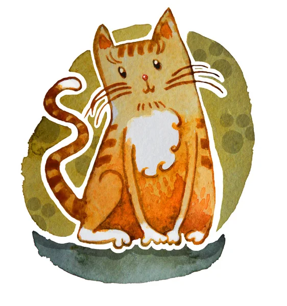 Watercolor dreamy cat. watercolor sitting dreamy cat — Stock Photo, Image