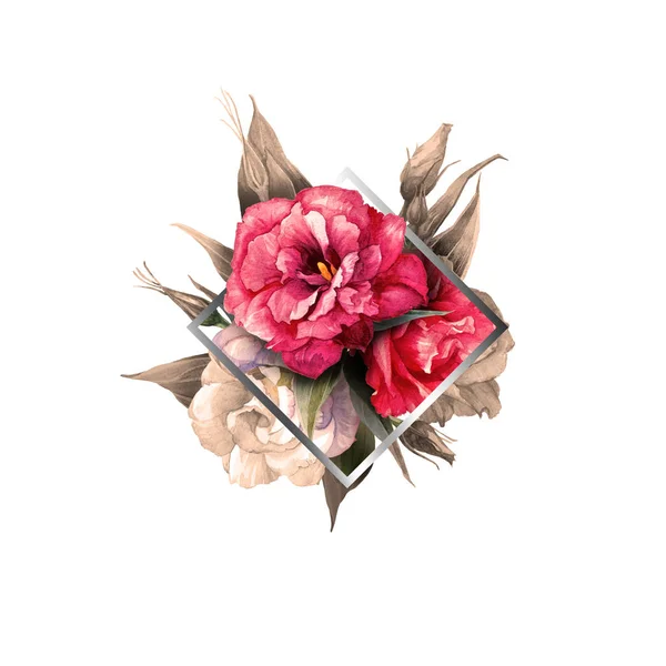 Strauß Eustoma-Blumen mit abstraktem Rahmen. — Stockfoto