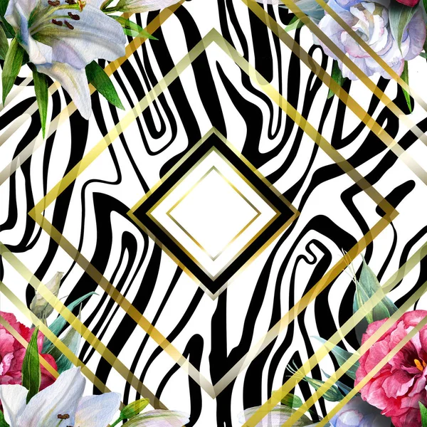 Naadloze bloemmotief met abstracte zwarte en witte achtergrond en geometrie — Stockfoto