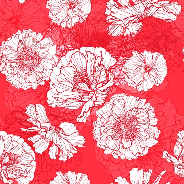 Bezszwowe kwiatowy wzór lub drukować z wizerunkiem kwiatów maku. Sylwetki, plamy i wypełnienia kwiatów. Abstrakcyjna grafika. — Zdjęcie stockowe