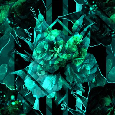 Soyut çerçeveli eustomas buketi. Dikişsiz desen