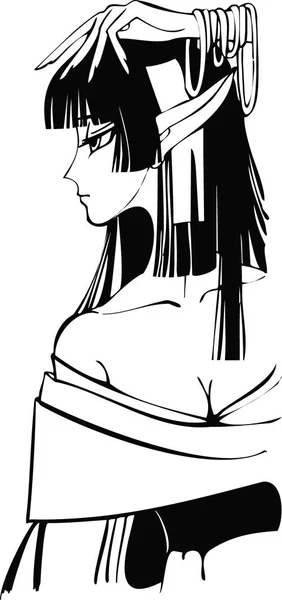 Zwart-wit beeld met een elf meisje in anime stijl. Kleurboek of grafisch beeld. — Stockfoto