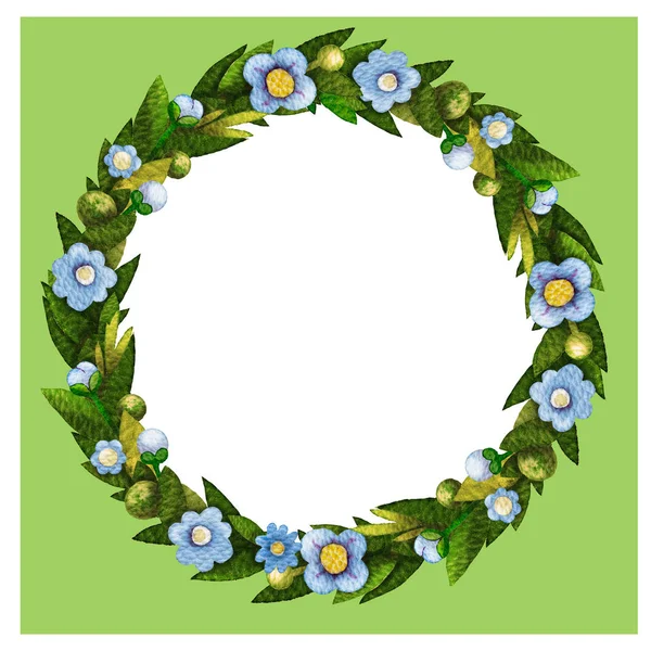 Watercolor floral wreath. Floral frame design. Watercolor wreath isolated on background. Cute flower arrangement drawing in cartoon style. Can be used and printed as card, postcard, placard.