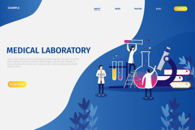 Tıbbi laboratuar araştırmaları vektör illüstrasyon kavramları, araştırma faaliyetleri yapan insanlar, açılış sayfaları, mobil uygulamalar, şablonlar, ui, afiş, Web, poster, broşürler için kullanılabilir