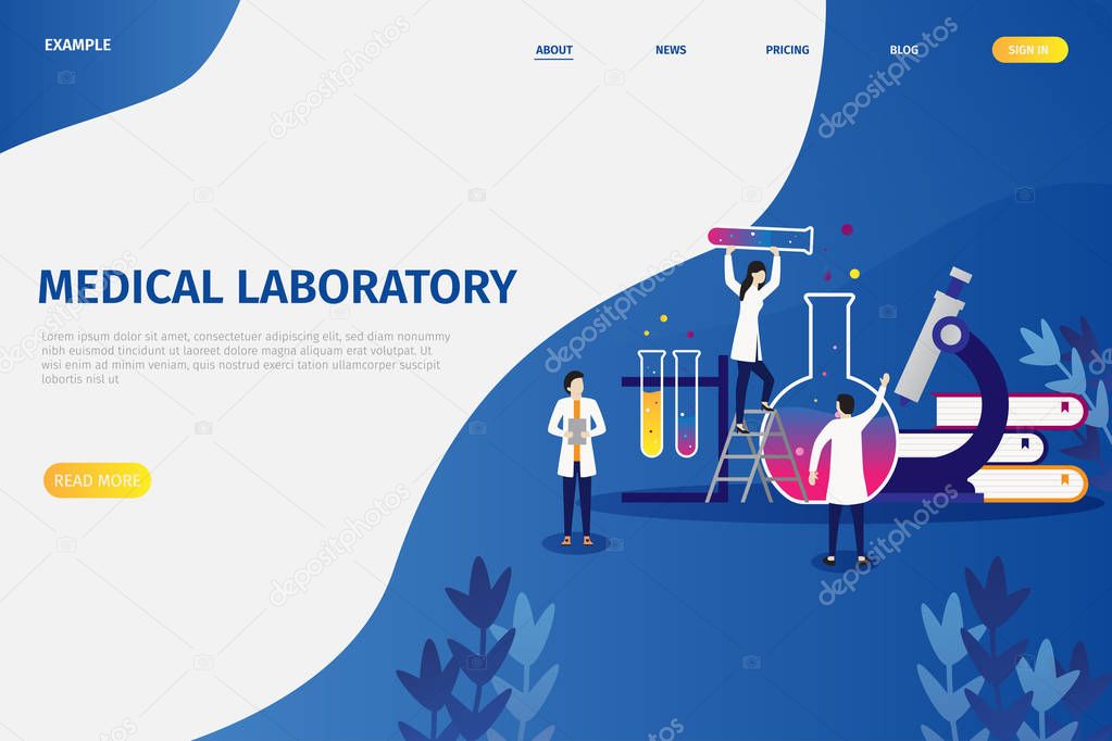 Vector illustration concepts of medical laboratory research, people doing research activities, can be used for, landing pages, mobile applications, templates, UI, banners, webs, posters, leaflets