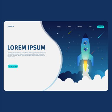 Landing page with rocket concept template clipart