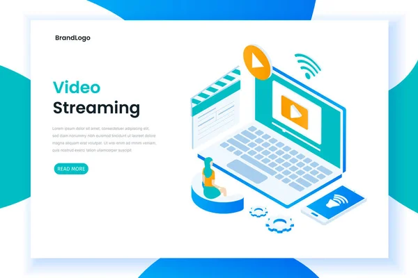 Isometric Video Streaming Landing Page Template Illustration Websites Landing Pages — Stock Vector