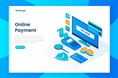 Çevrimiçi ödeme illüstrasyon iniş sayfası. Web siteleri, iniş sayfaları, mobil uygulamalar, posterler ve afişler için resim