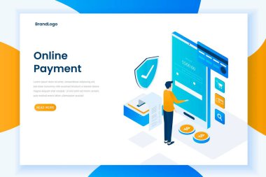 Çevrimiçi tasarım ödeme illüstrasyon iniş sayfası. Web siteleri, iniş sayfaları, mobil uygulamalar, posterler ve afişler için resim