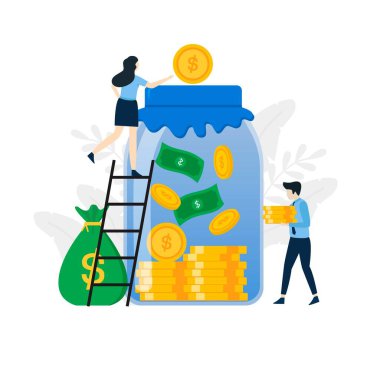 Modern daire para tasarrufu illüstrasyon konsepti. Web siteleri, iniş sayfaları, mobil uygulamalar, posterler ve afişler için resim.