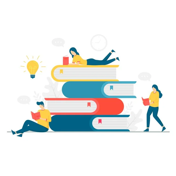 Illustration Personnes Lisant Livre Illustration Pour Sites Web Pages Destination — Image vectorielle